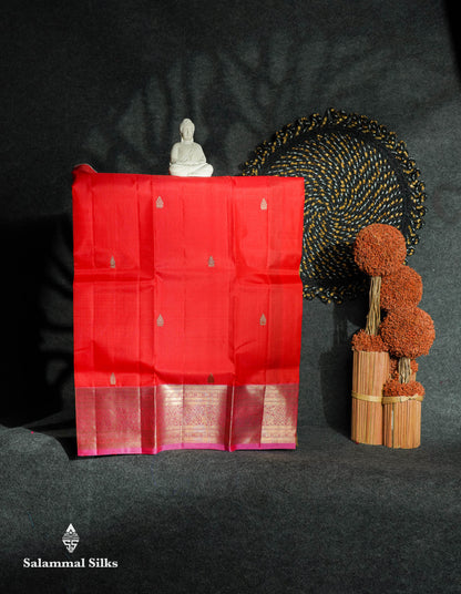 Beautiful Pure Silk Pattu Pavadai (Chilly Red) With Contrast Light Pink Blouse 27"