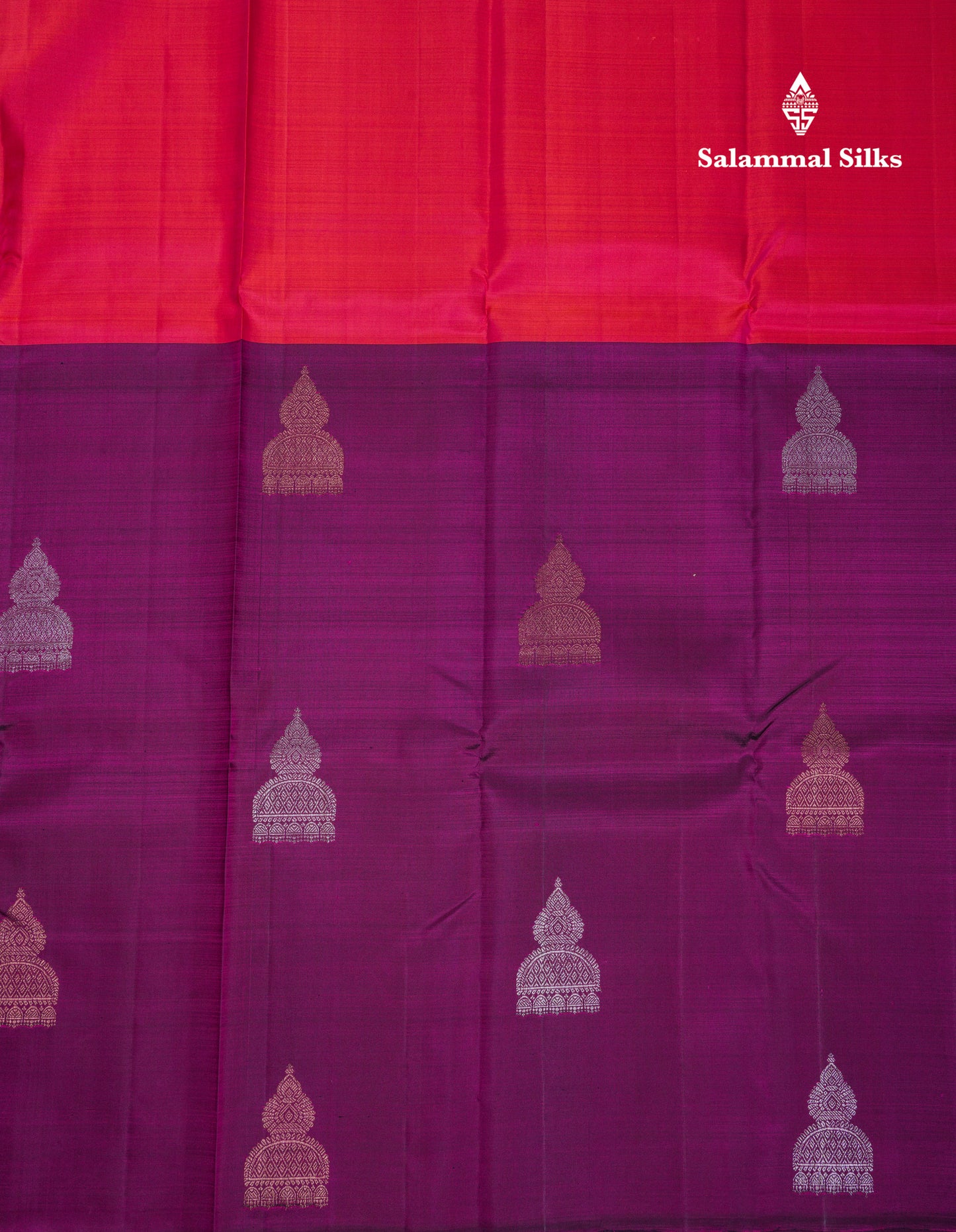 Beautiful Dual Tone Pinkish Orange And Magenta Half & Half Pure Kanjivaram Silk Saree With Contrast Magenta Blouse