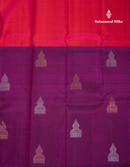 Beautiful Dual Tone Pinkish Orange And Magenta Half & Half Pure Kanjivaram Silk Saree With Contrast Magenta Blouse