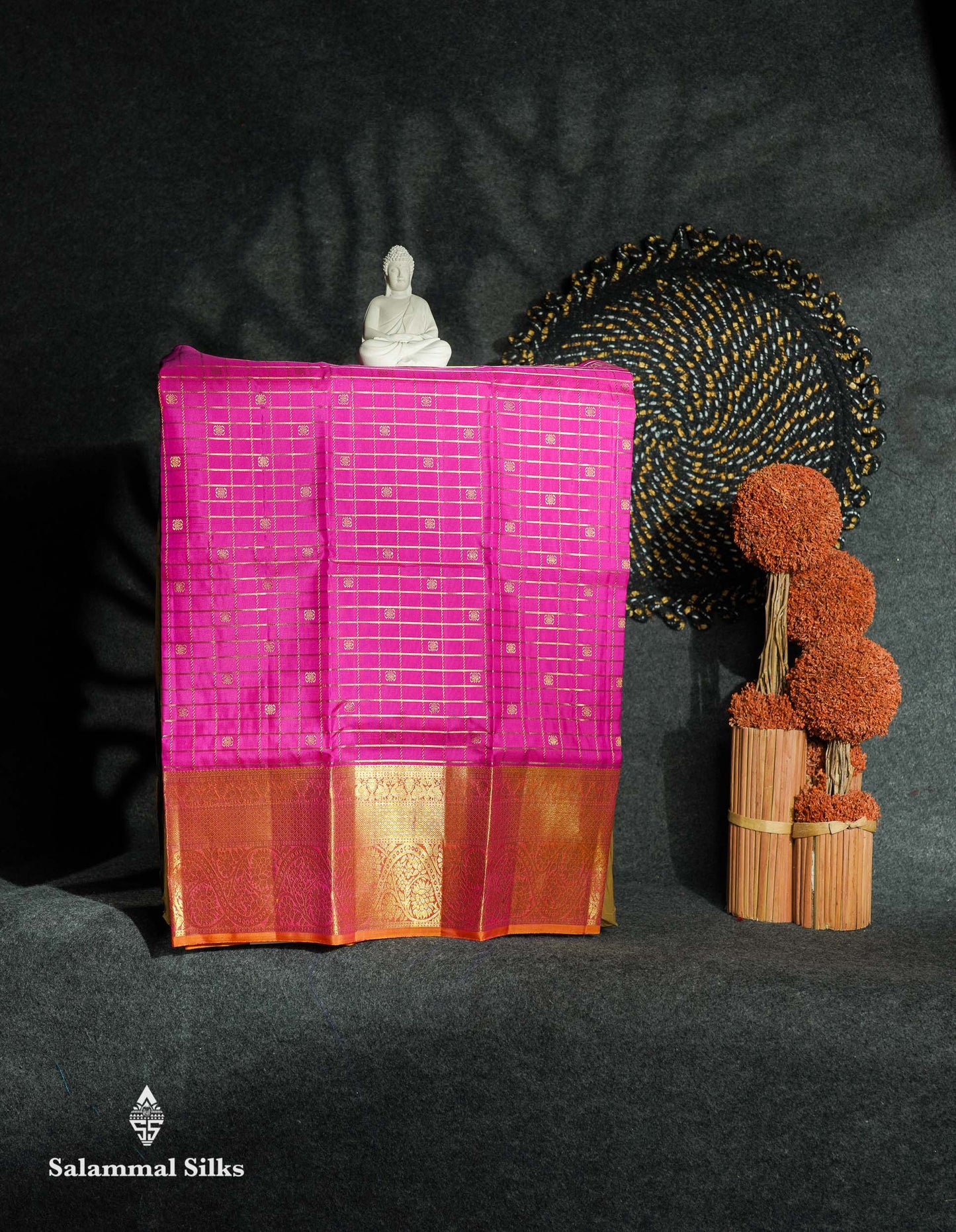 Beautiful Pure Silk Pattu Pavadai Checks (Orange) With Contrast Pink Blouse 27"