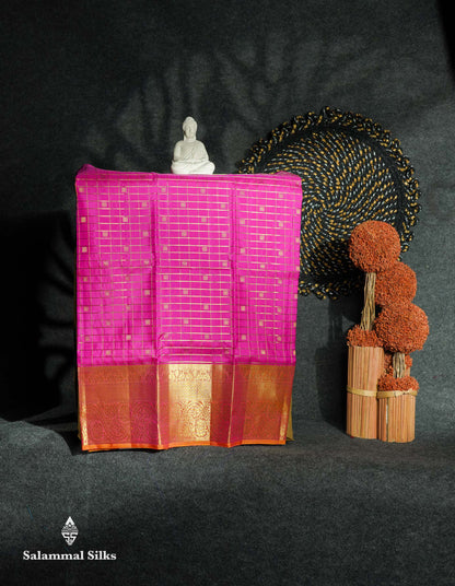 Beautiful Pure Silk Pattu Pavadai Checks (Orange) With Contrast Pink Blouse 27"
