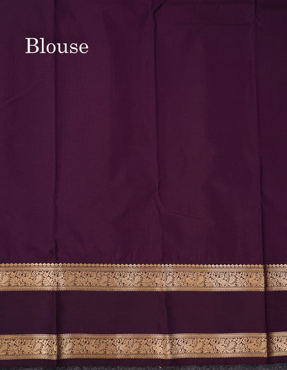 Semi Silk Saree - Manthulir Green Butta With Small Checks Along With Contrast Dark Purple Traditional Gap Border