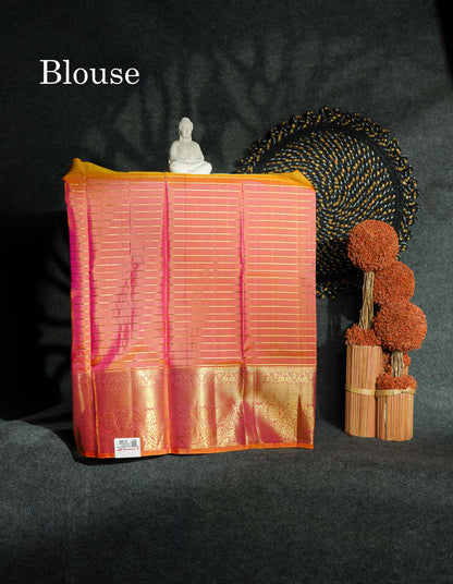Beautiful Pure Silk Pattu Pavadai Checks (Orange) With Contrast Pink Blouse 27"