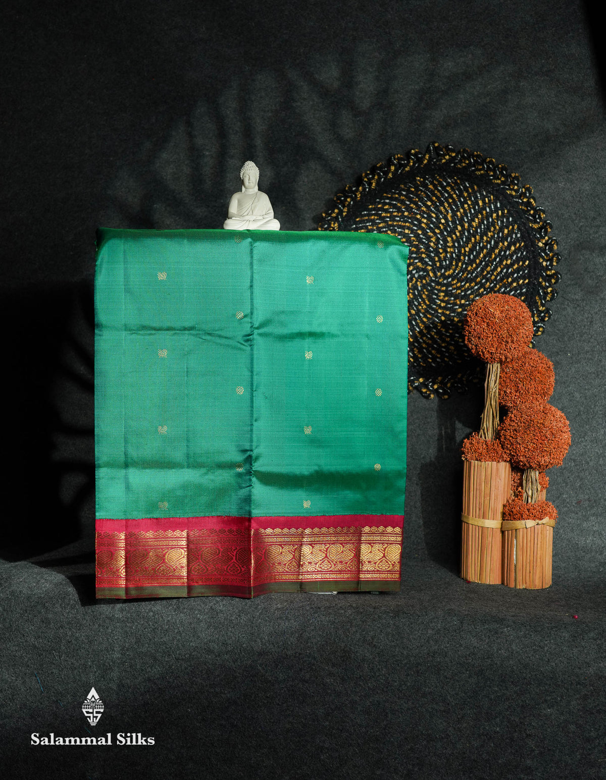 Beautiful Korvai Pure Silk Pure Zari Pattu Pavadai (Saffire Green) With Contrast Redish Pink Blouse 27"