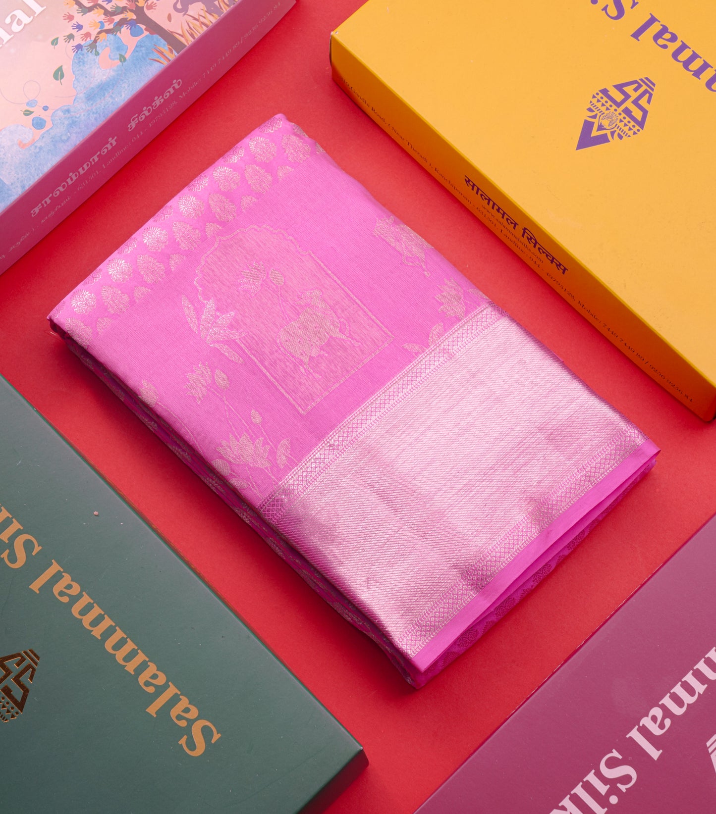 Pink Colour Pure Kanjivaram Silk Saree With Silver Zari Border