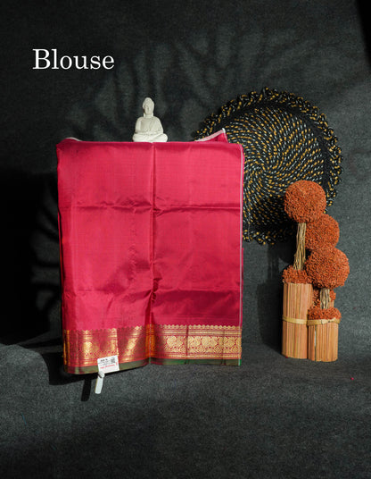 Beautiful Korvai Pure Silk Pure Zari Pattu Pavadai (Saffire Green) With Contrast Redish Pink Blouse 27"