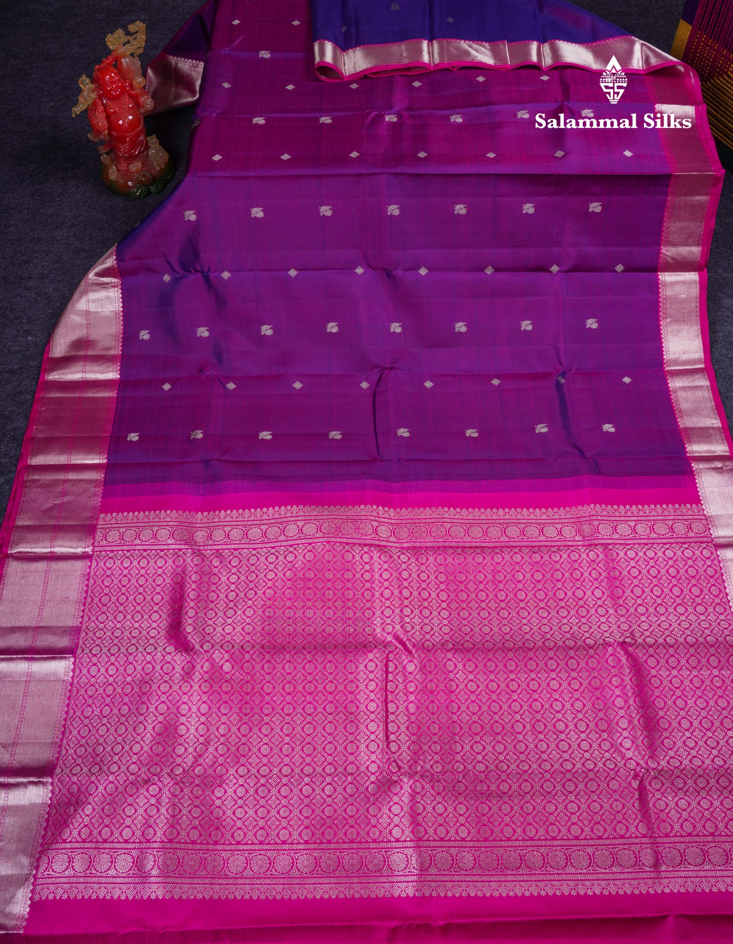 Beautiful Dual Tone Violet Pure Kanjivaram Silk Saree With Contrast Pink Traditional Evening Morning Border