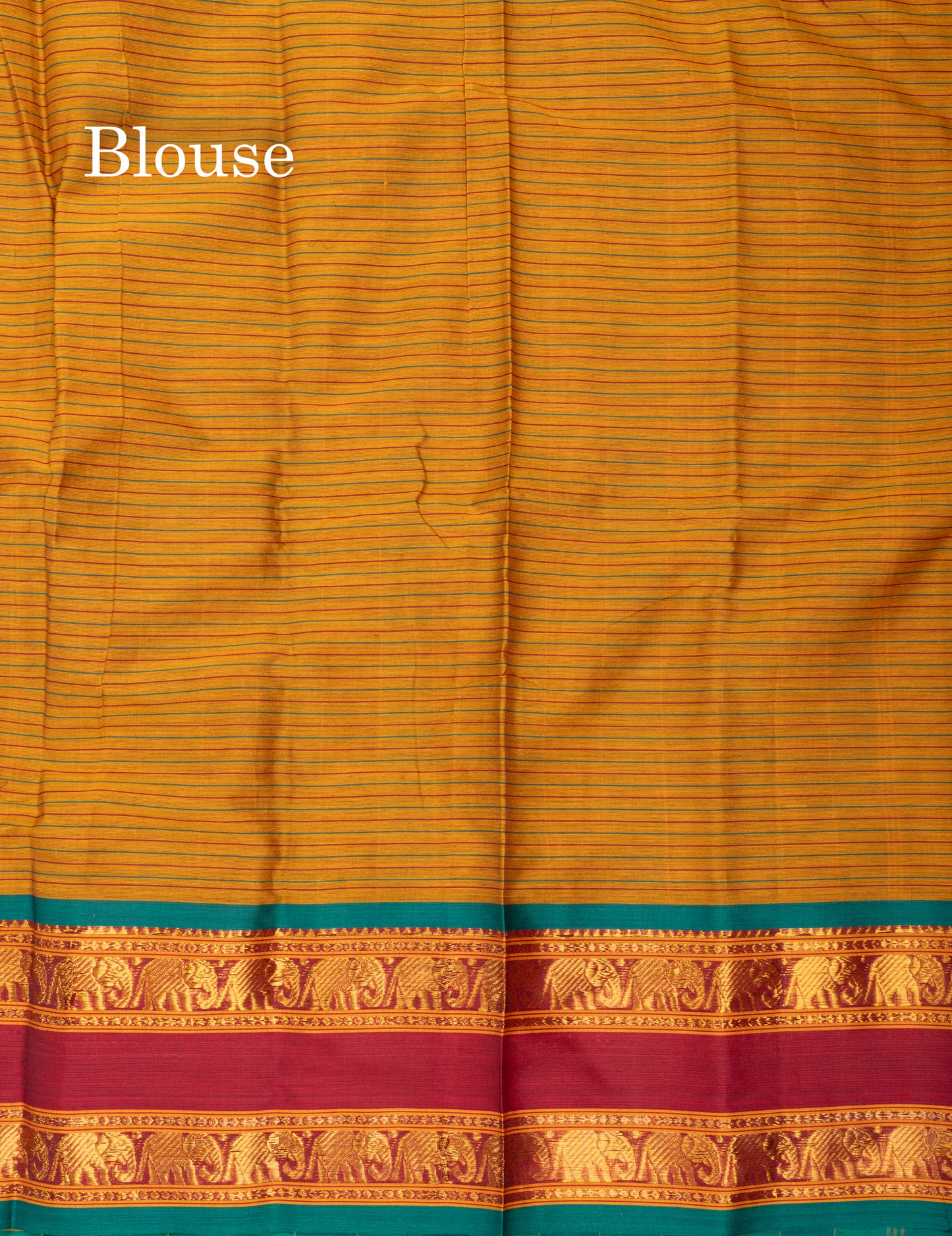 Mustard Yellow Horizontal Lines Semi Cotton Saree With Traditional Border