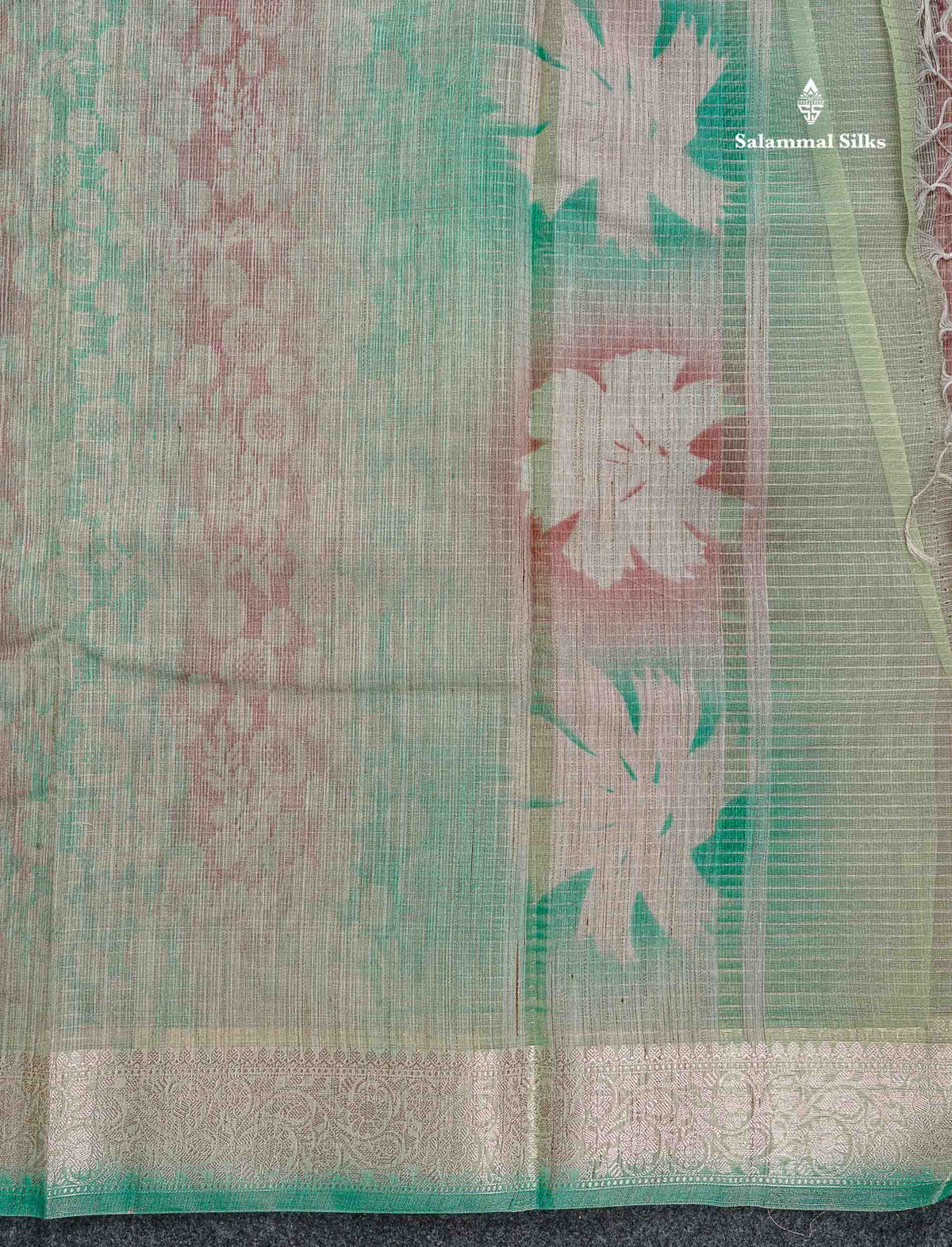 Cotton Mix Saree - Mehandi Green & Teal Blue Colour Body Zari Line With Fancy Border