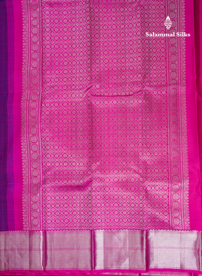 Beautiful Dual Tone Violet Pure Kanjivaram Silk Saree With Contrast Pink Traditional Evening Morning Border