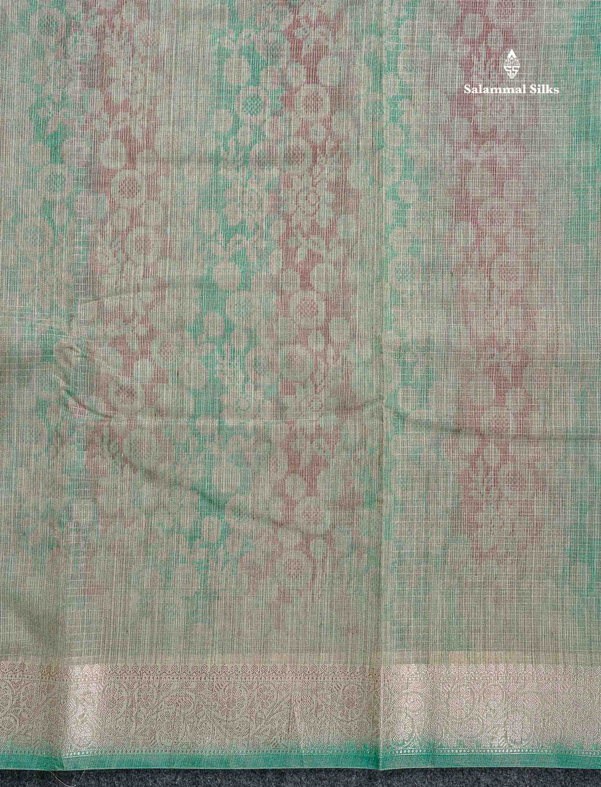 Cotton Mix Saree - Mehandi Green & Teal Blue Colour Body Zari Line With Fancy Border