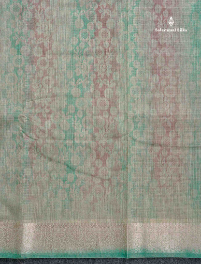 Cotton Mix Saree - Mehandi Green & Teal Blue Colour Body Zari Line With Fancy Border