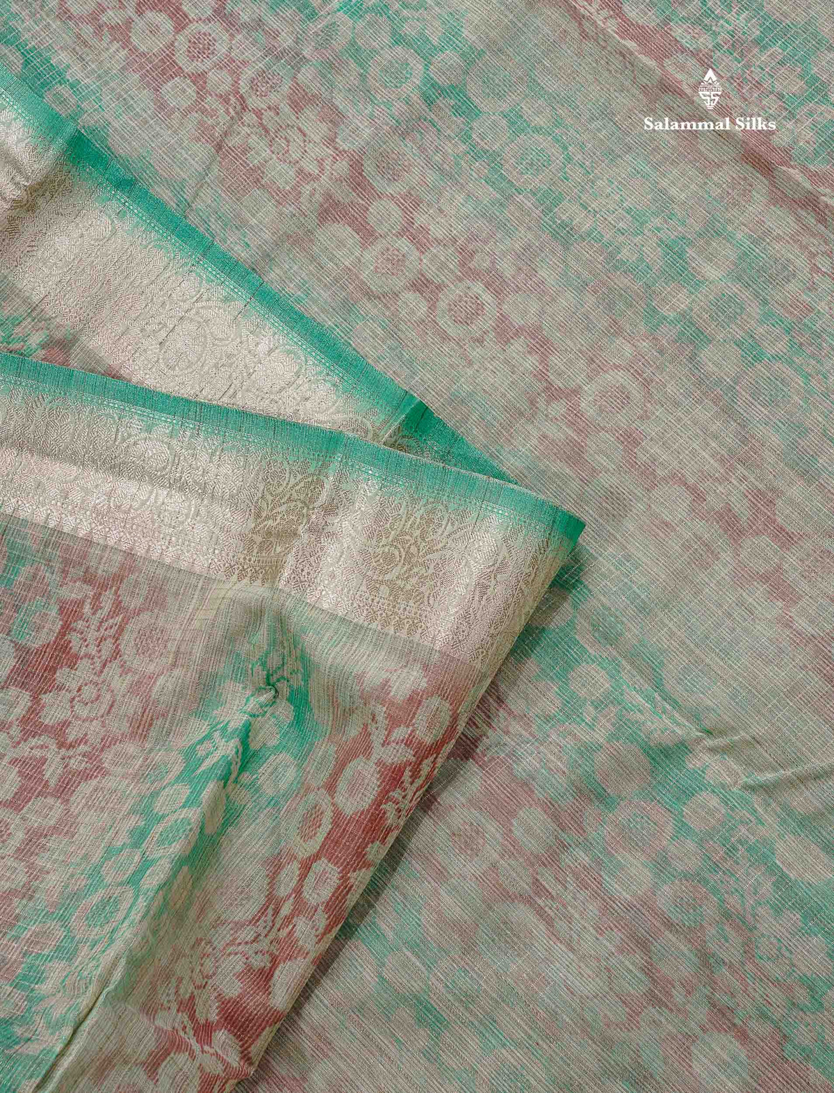 Cotton Mix Saree - Mehandi Green & Teal Blue Colour Body Zari Line With Fancy Border