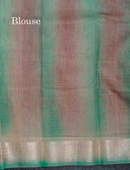Cotton Mix Saree - Mehandi Green & Teal Blue Colour Body Zari Line With Fancy Border