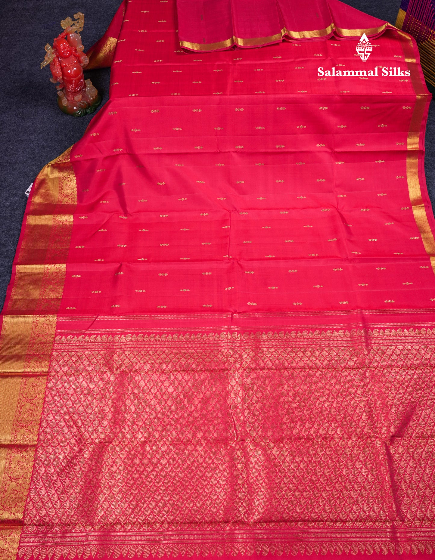 Beautiful Dual Tone Pinkish Red Pure Kanjivaram Silk Saree With Traditional Evening Morning Border