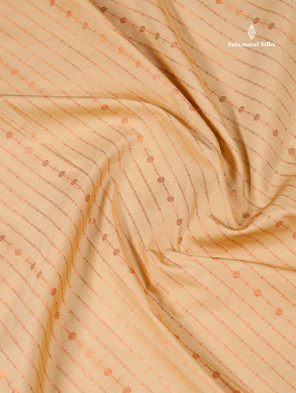 Semi Silk Saree - Beige Straip Lines Along With Contrast Ramar Blue Traditional Border