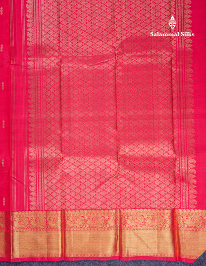 Beautiful Dual Tone Pinkish Red Pure Kanjivaram Silk Saree With Traditional Evening Morning Border