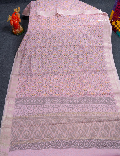 Beautiful Baby Pink Mixed Cotton Fancy Saree With Medium Border