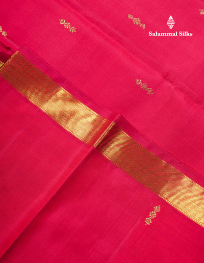 Beautiful Dual Tone Pinkish Red Pure Kanjivaram Silk Saree With Traditional Evening Morning Border