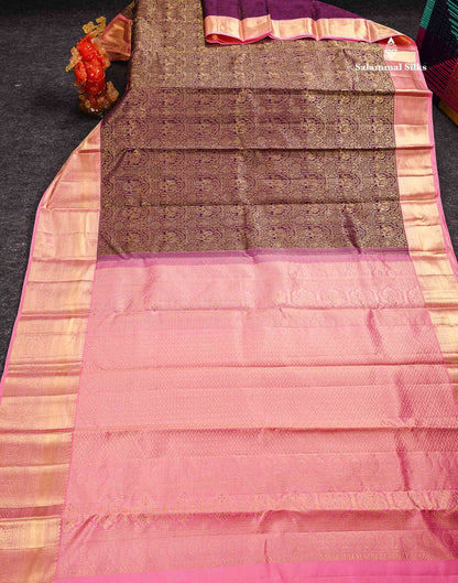 Pure Mix Silk Saree - Dark Purple Bridal Along With Contrast Light Pink Traditional Evening Morning Border