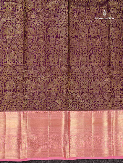 Pure Mix Silk Saree - Dark Purple Bridal Along With Contrast Light Pink Traditional Evening Morning Border