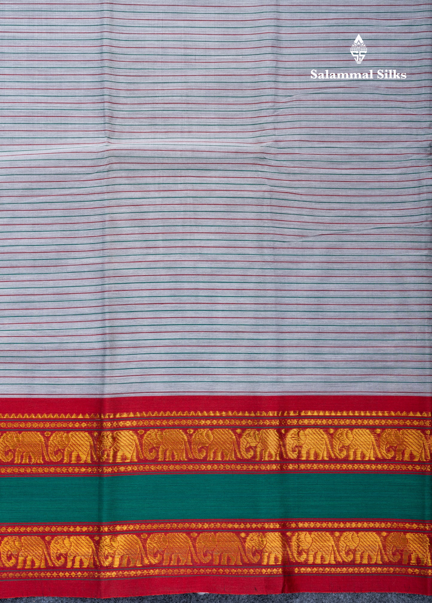Mustard Yellow Horizontal Lines Semi Cotton Saree With Traditional Border