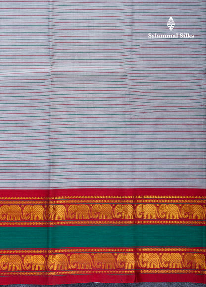 Mustard Yellow Horizontal Lines Semi Cotton Saree With Traditional Border