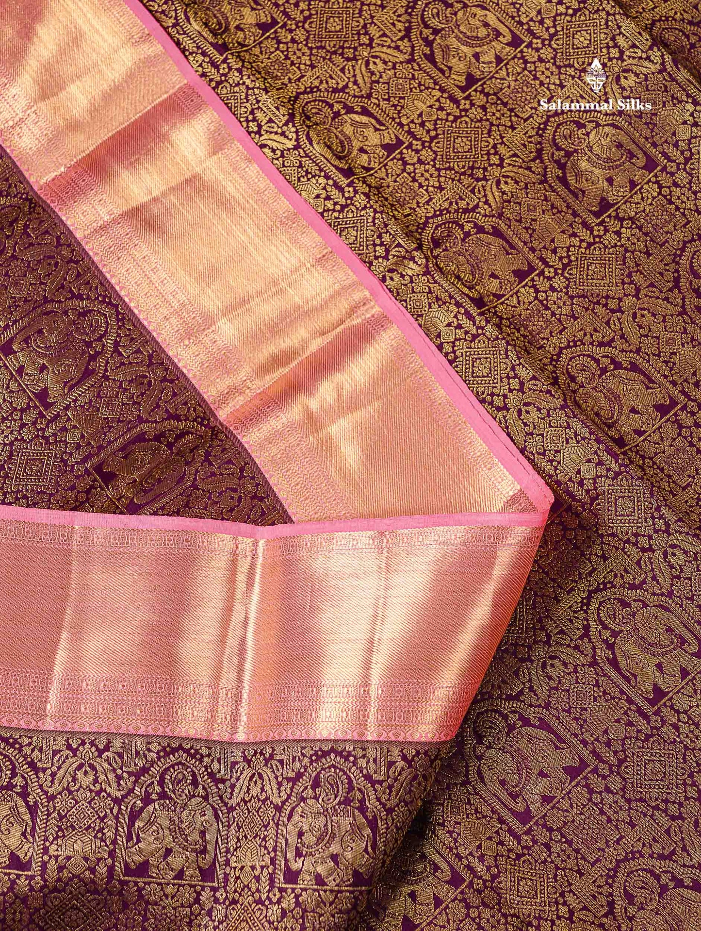 Pure Mix Silk Saree - Dark Purple Bridal Along With Contrast Light Pink Traditional Evening Morning Border