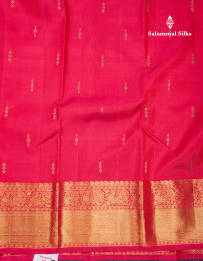 Beautiful Dual Tone Pinkish Red Pure Kanjivaram Silk Saree With Traditional Evening Morning Border
