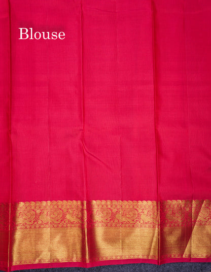 Beautiful Dual Tone Pinkish Red Pure Kanjivaram Silk Saree With Traditional Evening Morning Border