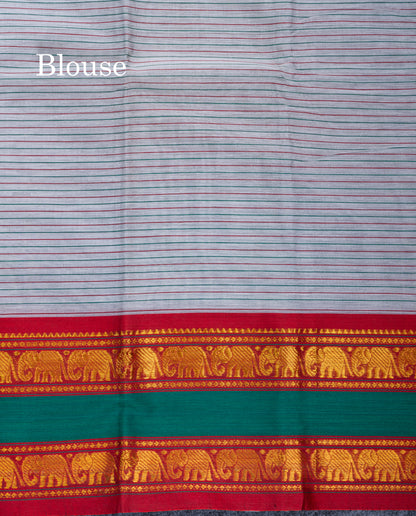 Mustard Yellow Horizontal Lines Semi Cotton Saree With Traditional Border