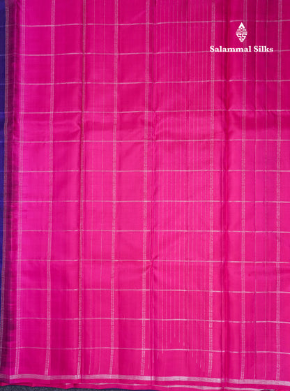 Beautiful Violet Checks Fancy Pure Kanjivaram Silk Saree With Contrast Pink Blouse