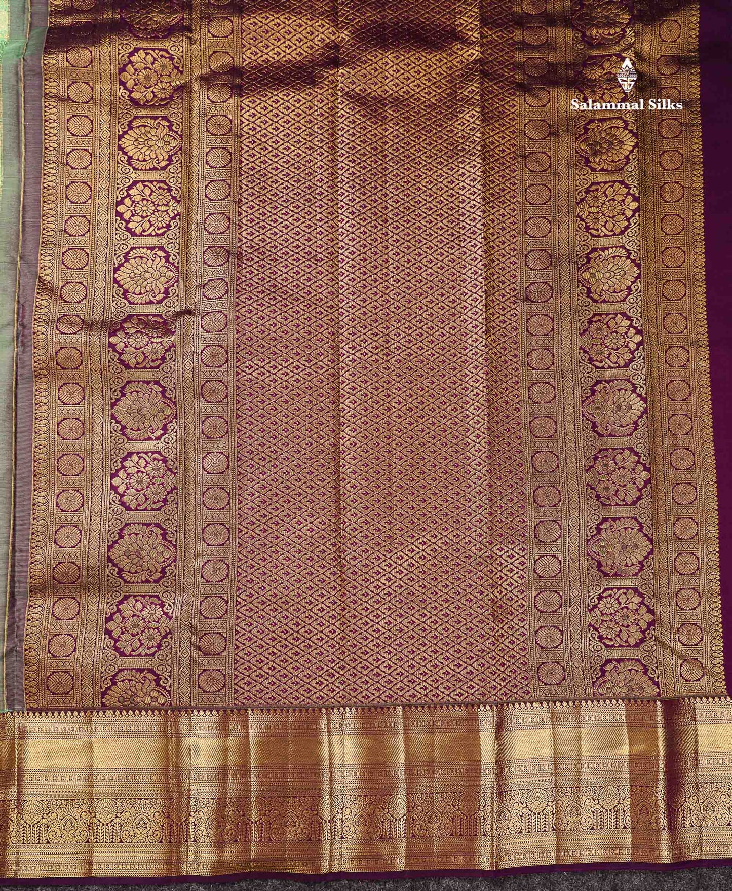 Pure Mix Silk Saree - Rexona Green Bridal Along With Contrast Dark Purple Traditional Evening Morning Border