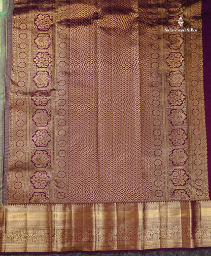 Pure Mix Silk Saree - Rexona Green Bridal Along With Contrast Dark Purple Traditional Evening Morning Border