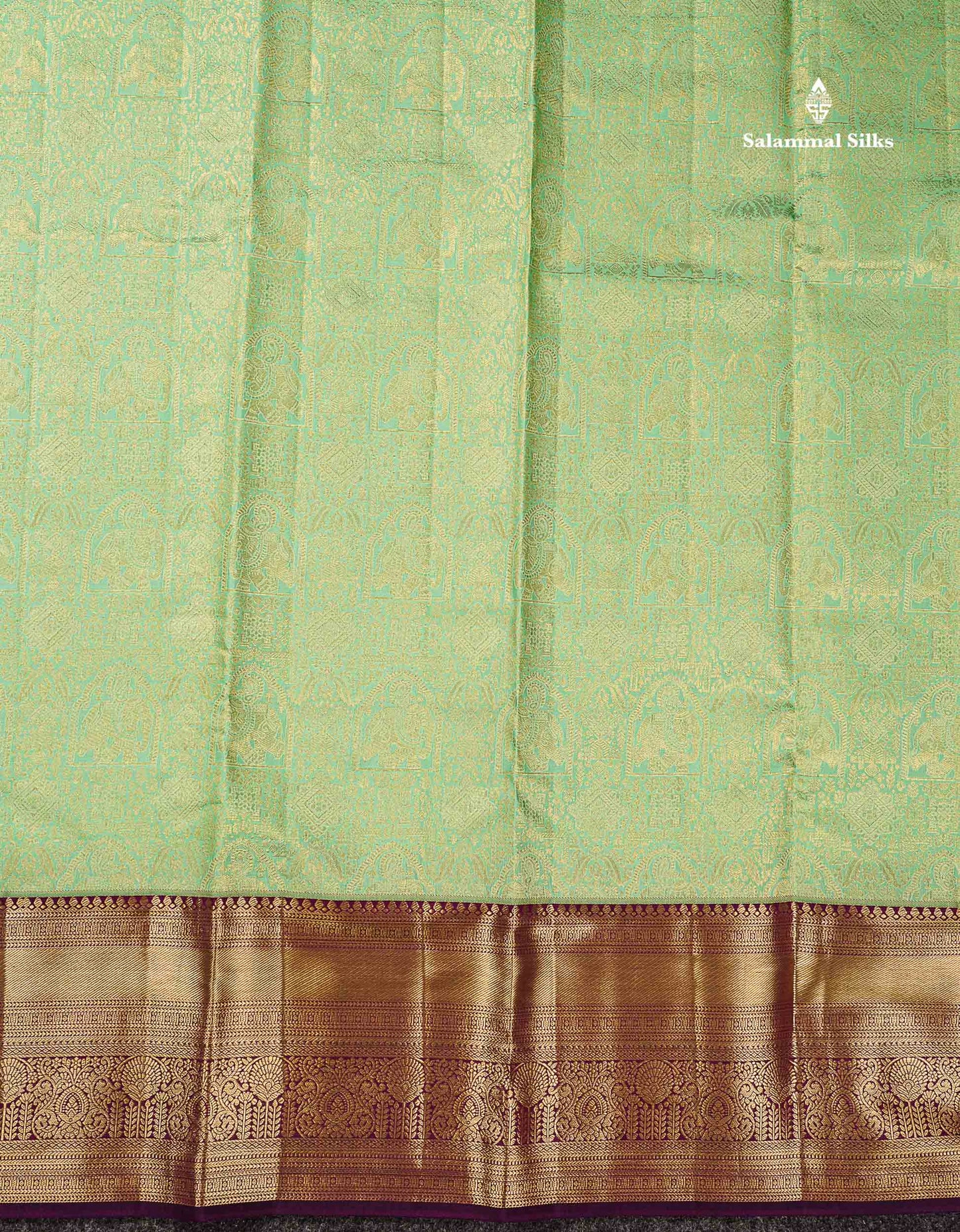 Pure Mix Silk Saree - Rexona Green Bridal Along With Contrast Dark Purple Traditional Evening Morning Border