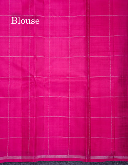 Beautiful Violet Checks Fancy Pure Kanjivaram Silk Saree With Contrast Pink Blouse