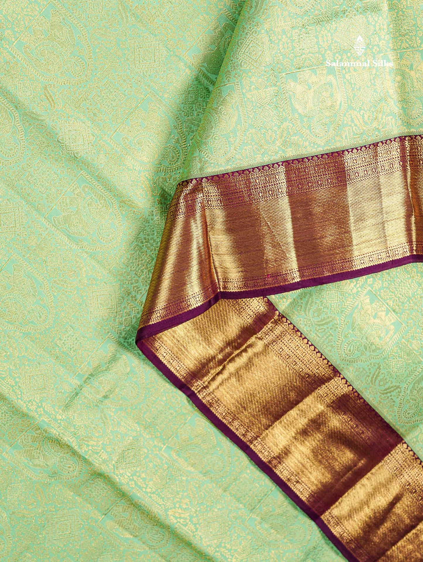 Pure Mix Silk Saree - Rexona Green Bridal Along With Contrast Dark Purple Traditional Evening Morning Border