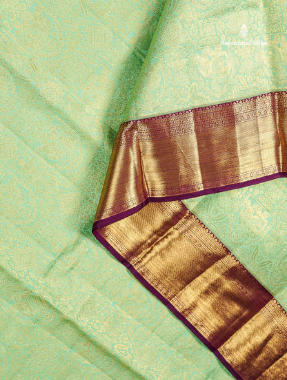 Pure Mix Silk Saree - Rexona Green Bridal Along With Contrast Dark Purple Traditional Evening Morning Border