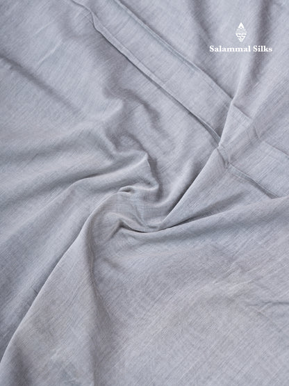 Grey White Plain Semi Cotton Saree With Contrast Maroon Traditional Border