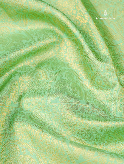 Pure Mix Silk Saree - Rexona Green Bridal Along With Contrast Dark Purple Traditional Evening Morning Border