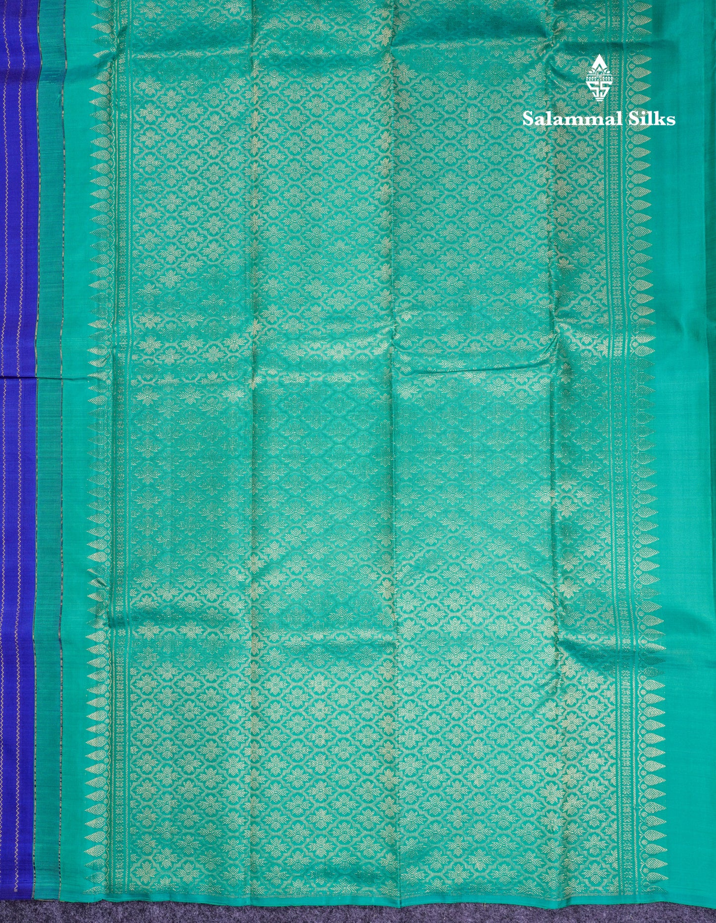 Beautiful Navy Blue Fancy Pure Kanjivaram Silk Saree With Contrast Sapphire Green Blouse