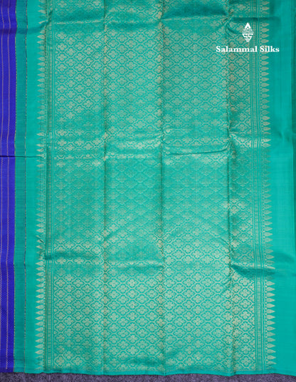Beautiful Navy Blue Fancy Pure Kanjivaram Silk Saree With Contrast Sapphire Green Blouse