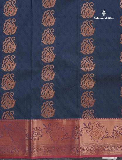 Semi Silk Saree - Red Colour Body With Contrast Dual Tone Green Blouse