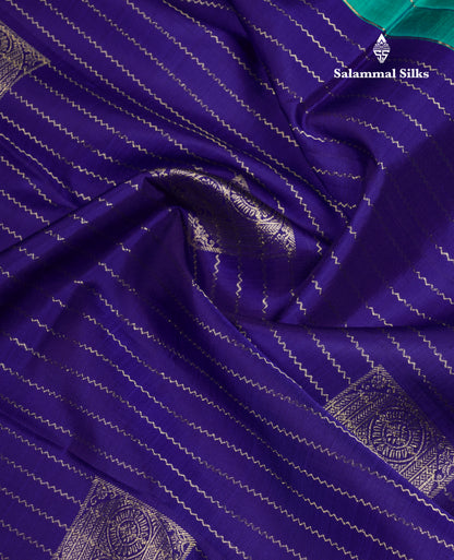Beautiful Navy Blue Fancy Pure Kanjivaram Silk Saree With Contrast Sapphire Green Blouse