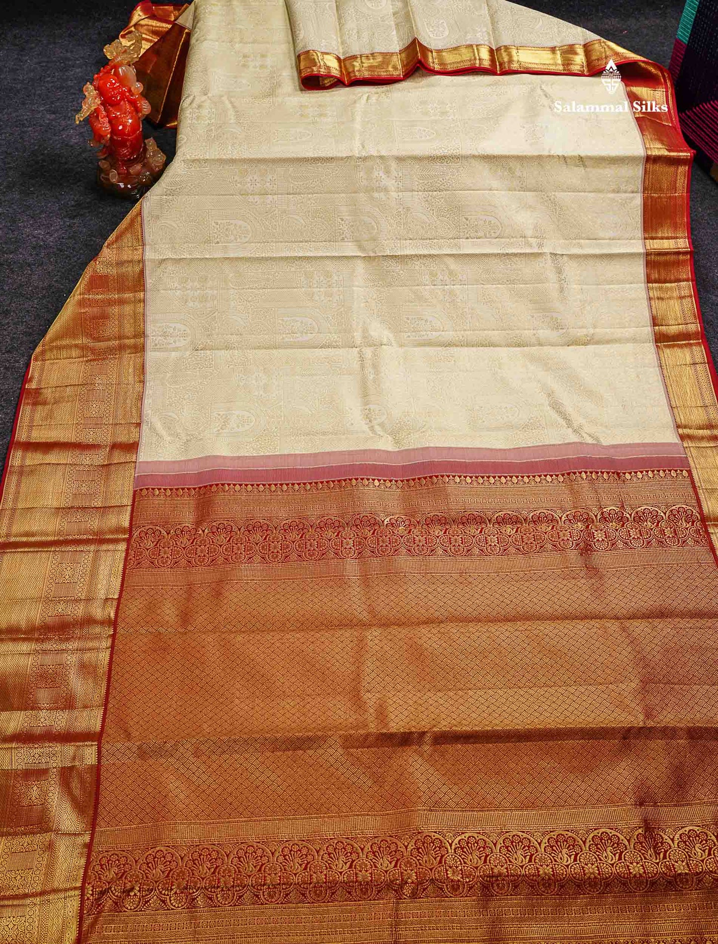 Pure Mix Silk Saree - Half White Bridal Along With Contrast Redish Maroon Traditional Evening Morning Border