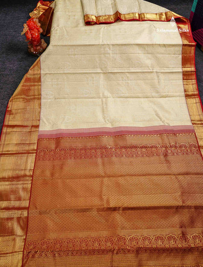 Pure Mix Silk Saree - Half White Bridal Along With Contrast Redish Maroon Traditional Evening Morning Border