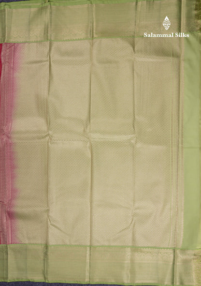 Beautiful Reddish Maroon Small Zari Checks With Butta Semi Silk Saree With Contrast Pista Green Border