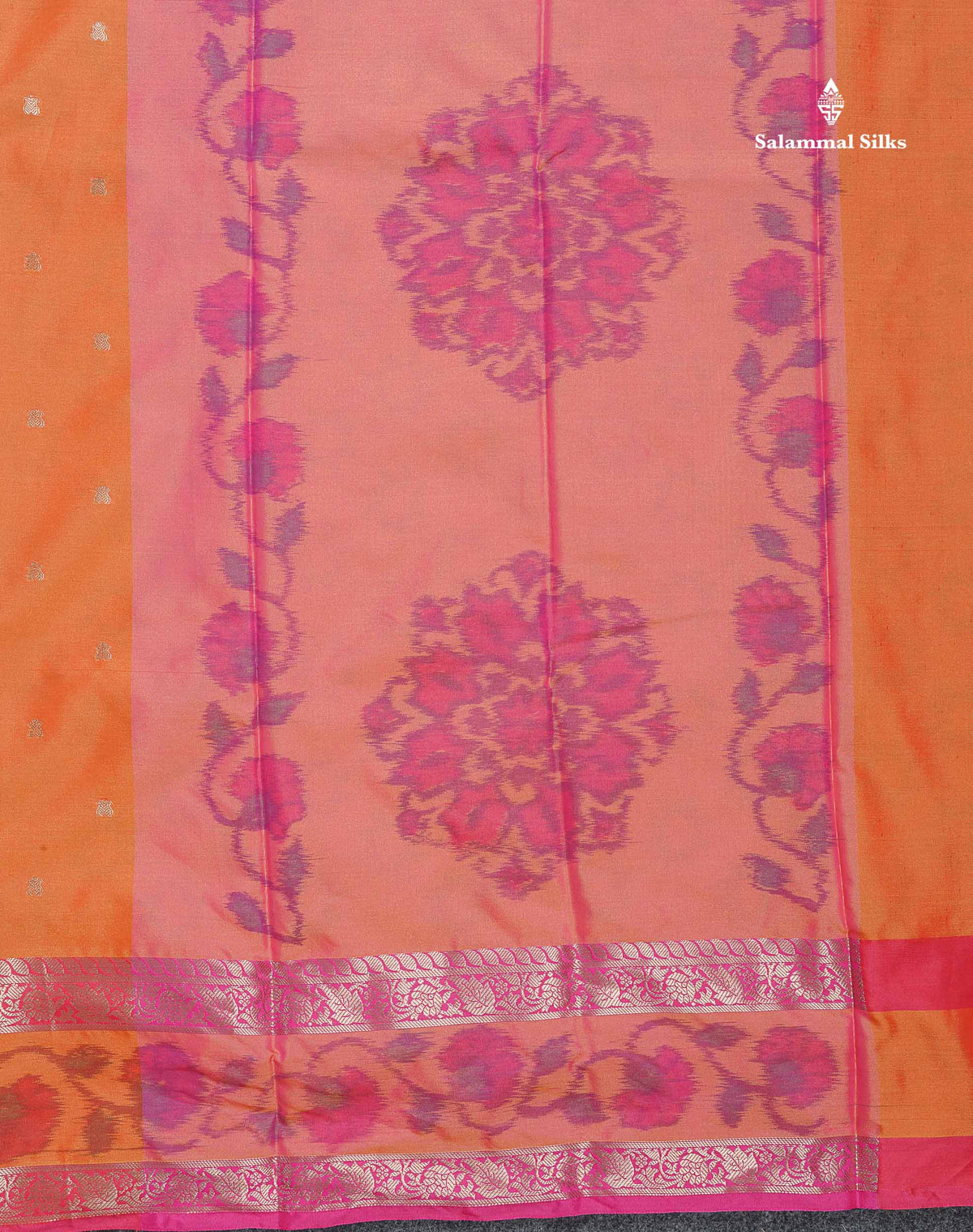 Semi Silk Saree - Orange Colour Body Zari Butta With Pochampally Fancy Border