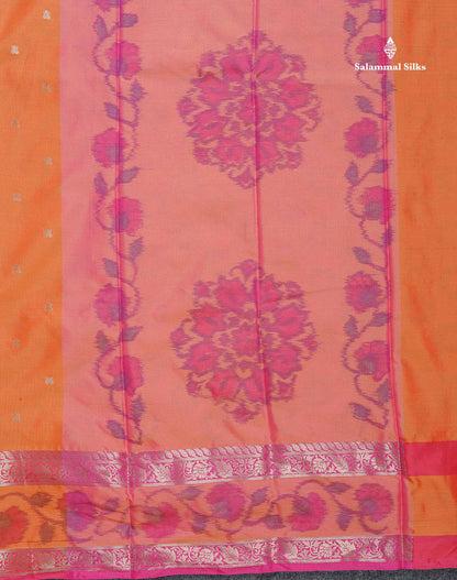 Semi Silk Saree - Orange Colour Body Zari Butta With Pochampally Fancy Border