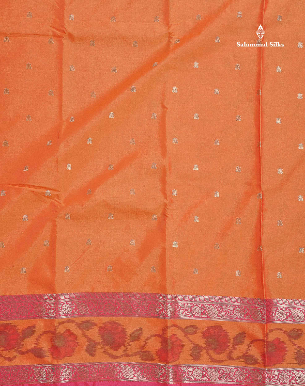 Semi Silk Saree - Orange Colour Body Zari Butta With Pochampally Fancy Border